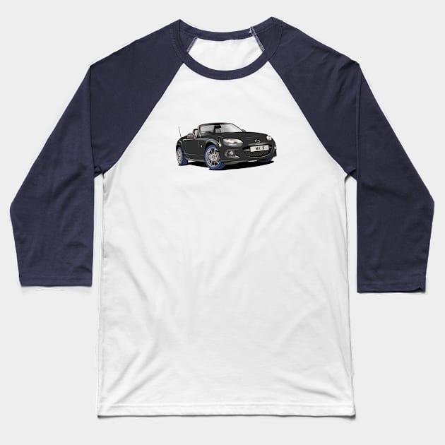 Black Mazda Miata MX-5 Baseball T-Shirt by Webazoot